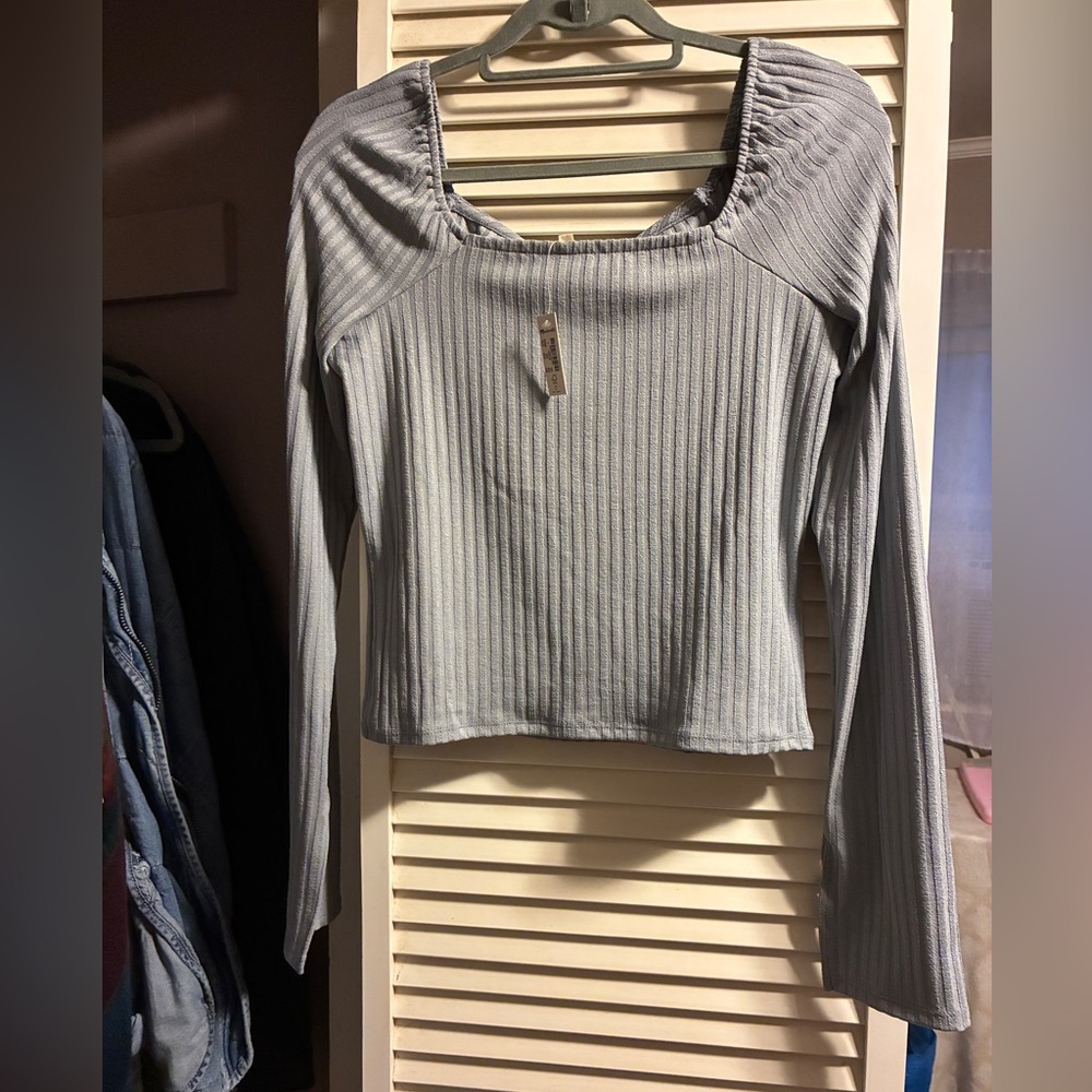 Madewell Light Gray Ribbed Blouse